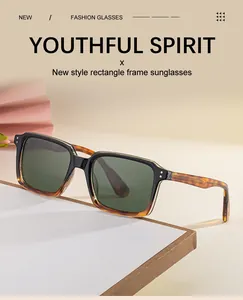 Detail of square sunglasses with black frame, tortoise temples and silver rivets