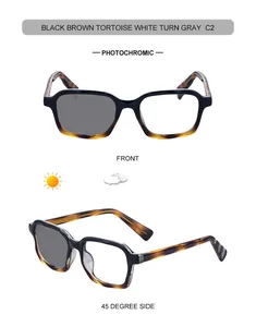 Vista macro de las gafas fotocromáticas C2 de carey negro y marrón con efecto cambio de color