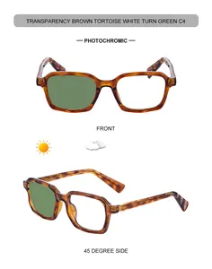 Detalle de gafas de sol de carey con lentes fotocromáticas de blanco a verde