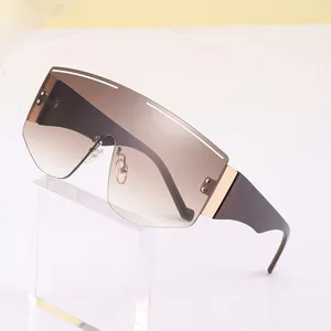 Oversized shield sunglasses for women with brown gradient lenses and wide temples