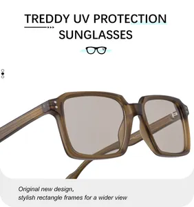 Detail of square sunglasses featuring UV protection and stylish metal rivet hinges