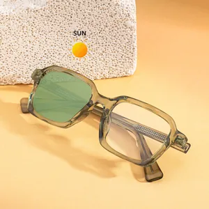 Gafas de sol cuadradas fotocromáticas para mujer con montura gris verde y lentes de cambio