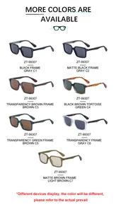Detailed catalog of seven square frame sunglasses in assorted vintage color palettes