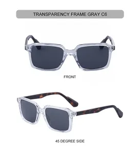 Detail view of square frame sunglasses C6 showing grey frames and tortoise shell temples