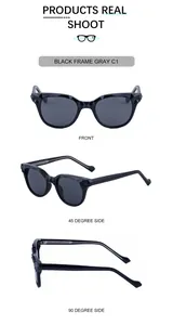 Trois vues de lunettes de soleil œil-de-chat noires avec verres gris en gros plan