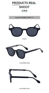 Black square frame sunglasses C1 with gray lenses shown in three different viewpoints
