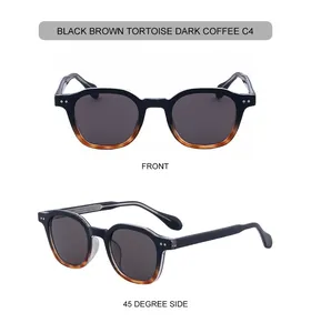 Detail view of square tortoiseshell sunglasses showing the hinge and thick acetate frame
