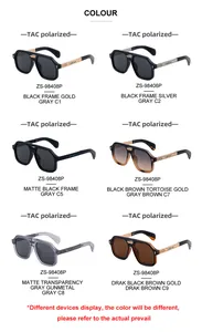 Grid display of square polarized pilot sunglasses in six different frame colors with TAC lenses