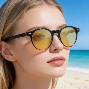 Fashion Women Round Frame Photochromic Sunglasses UV400 PC Metal Retro Sun Glasses For Outdoor Travel Driving Party Accessory
