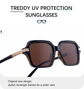 Gros plan sur des lunettes de soleil carrées avec charnières dorées et verres anti-UV