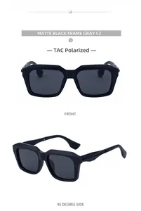 Front and side view of matte black square polarized sunglasses with thick frames