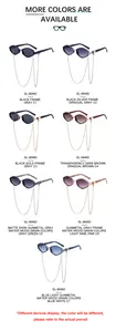 Polygonal sunglasses collection featuring metal frames and detachable long link chains