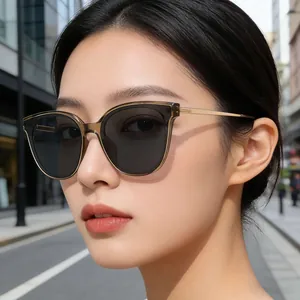Lunettes de soleil œil-de-chat surdimensionnées avec monture thé et branches dorées