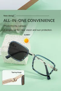 Detail showing square frame photochromic lenses and spring hinge on sunglasses
