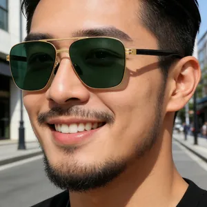 Men's Polarized Square Sunglasses Stainless Steel Frame TAC Lens UV400 Protection Double Bridge Outdoor Driving Sun Glasses For Men Fashion
