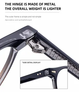 Detail showing high-quality metal hinge and lightweight temple on black round sunglasses
