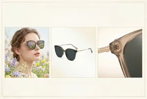 Détail de lunettes de soleil œil de chat avec monture TR et branches en acier inoxydable