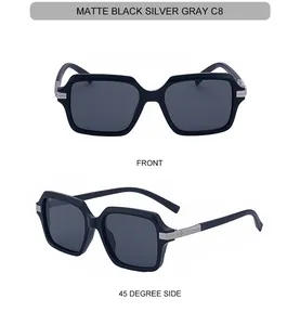 Vues détaillées de face et de profil à 45 degrés des lunettes de soleil carrées noir mat