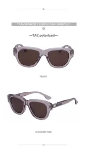 Detail view of pink cat eye sunglasses with polarized lenses and metallic temple design