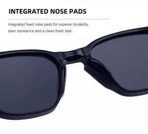 Detail view showing integrated nose pads of high-quality black square sunglasses