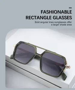 Detail view of transparent green sunglasses with gold hinge metalwork and model ML-96468