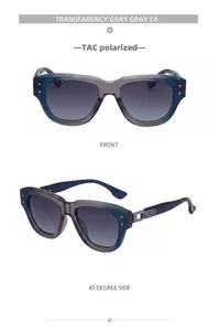 Detail view of transparency gray polarized sunglasses with TAC lenses and stylish cat-eye frame