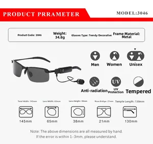 Tableau des tailles détaillé pour lunettes de soleil Bluetooth avec spécifications