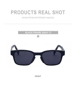 Front view of black square sunglasses with gray lenses, model BLACK FRAME GRAY C1
