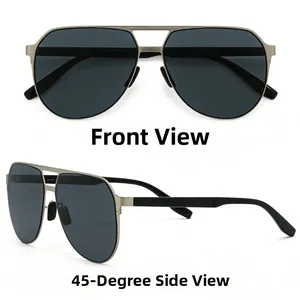 Detail of pilot sunglasses with gunmetal frame and dark gray polarized lenses