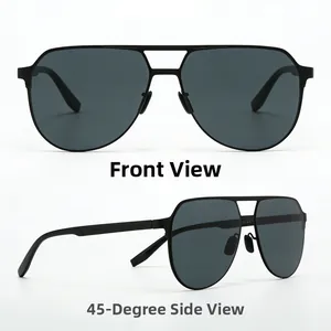 Classic aviator polarized sunglasses with black metal frame and double bridge design