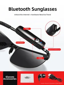 Détails des lunettes de soleil bluetooth avec boutons de commande et accessoires inclus