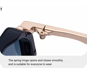 Detailed macro shot of durable metal spring hinges on square frame sunglasses