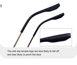 Detail of square sunglasses metal temples with anti-slip ergonomic black tips