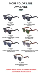 Detailed color options of square frame sunglasses ZT-99309 with various lens tints