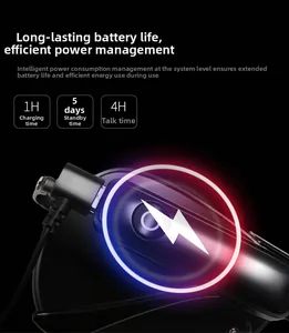 Détails lunettes audio: charge rapide 1H, veille 5 jours et autonomie d'appel de 4H.