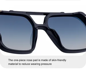 Macro shot of integrated skin-friendly nose pads on square frame sunglasses