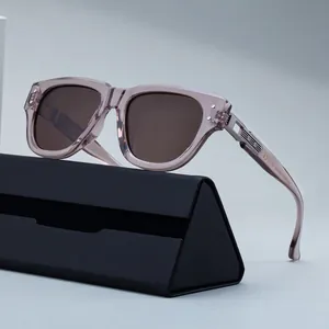 Fashionable cat eye polarized sunglasses for men with purple frames and a foldable case