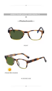 Vierkante amberkleurige zonnebril met meekleurende glazen van wit naar groen effect