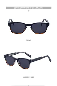 Front and 45-degree angle view of square black and tortoise shell sunglasses