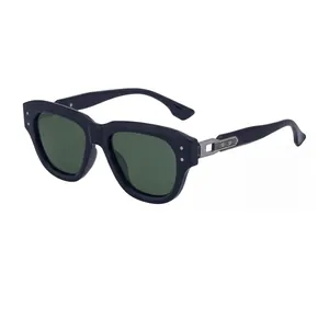 Fashion cat-eye polarized sunglasses for men with black frame and dark green lenses