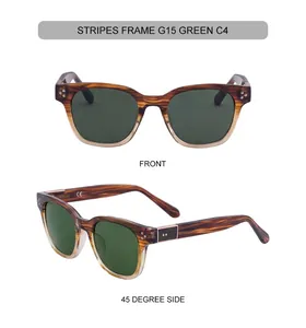 Detail of square striped frame sunglasses with C4 color code and G15 green lenses