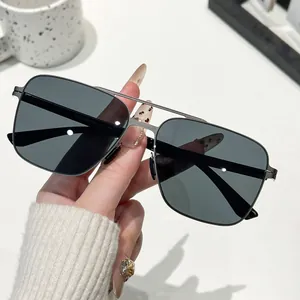 Mens square polarized sunglasses with stainless steel temples and double bridge design