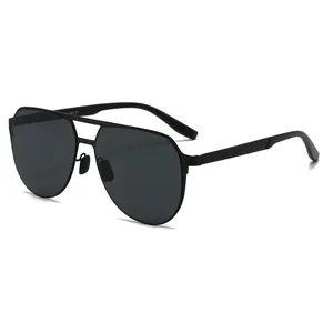 Classic matte black polarising aviator sunglasses with double bridge metal frame for men