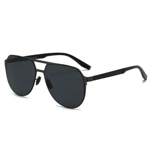 Classic pilot polarized sunglasses for men featuring a black metal frame and dark gray lenses