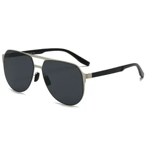 Classic silver aviator sunglasses with dark grey polarized lenses and double bridge design