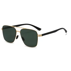 Classic square polarized sunglasses for men with gold-black frame and double bridge design