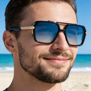 Retro Square Sunglasses For Men Classic Double Bridge UV400 Outdoor Driving Sun Protection Fashion Eyewear Accessories