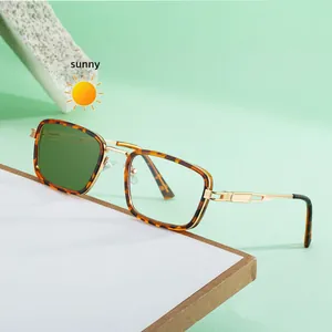 Square punk sunglasses for men featuring tortoise frames and golden spring temples