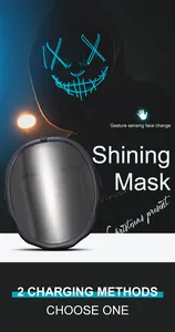 Detail of LED smart mask showing gesture sensing feature and full-face pixel display