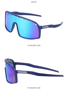 Detailansicht der lila Fahrrad-Sonnenbrille mit farbig blau-violett beschichteten Gläsern